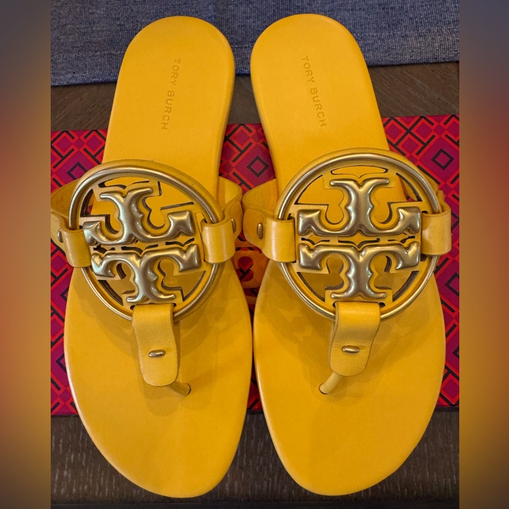 Tory Burch Gold Metal Miller Leather Sandal